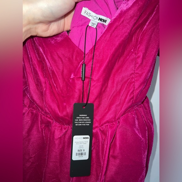 Fashion Nova Velvet Pink Magenta Bubble Hem Short Dress - Picture 3 of 5